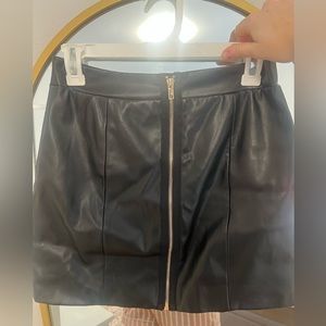 Black Leather Front Zipper mini skirt